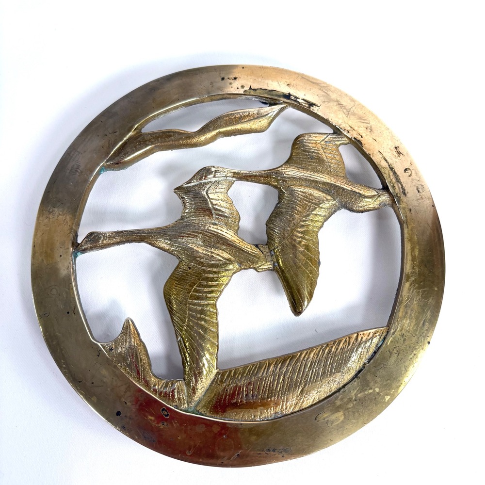 Otagiri Trivet Gold‎ Brass Flying Geese Ducks Vintage OMC Japan 6.5 Inch